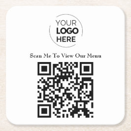 Menu QR-code | Logo Wit Contactloos Modern Kartonnen Onderzetters