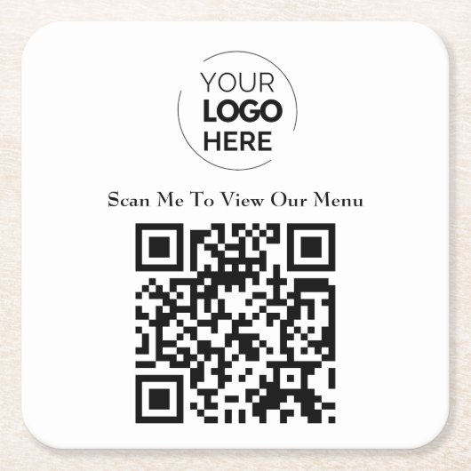 Menu QR-code | Logo Wit Contactloos Modern Kartonnen Onderzetters (Voorkant)