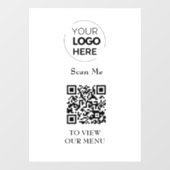Menu QR-code | Logo Wit Contactloos Modern Raamsticker (Vel)