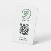 Menu QR-code | Logo wit Contactloos Modern Reclamebord Met Voetstuk (Voorkant)