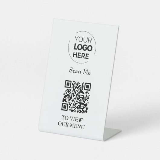 Menu QR-code | Logo Wit Contactloos Modern Reclamebord Met Voetstuk (Voorkant)
