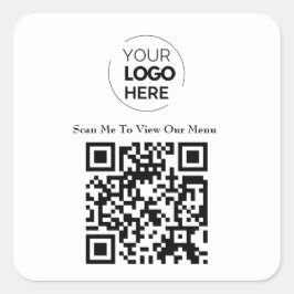 Menu QR-code | Logo Wit Contactloos Modern Vierkante Sticker