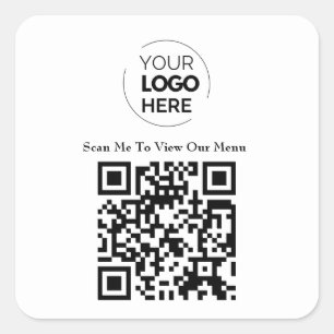 Menu QR-code   Logo Wit Contactloos Modern Vierkante Sticker