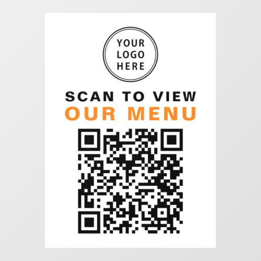 Menu QR Code Restaurant Cafe Logo Raamsticker (Vel)