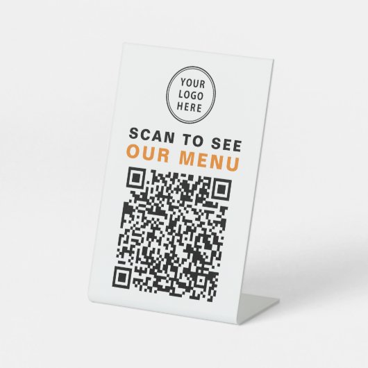 Menu QR Code Restaurant Cafe Logo Reclamebord Met Voetstuk (Voorkant)