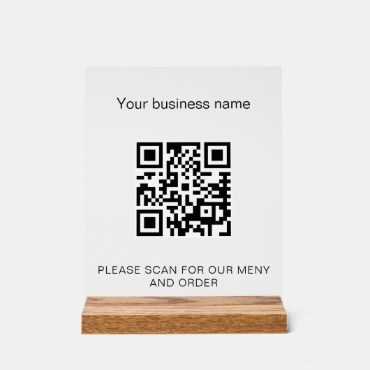 Menu qr code scan restaurant café acryl bord (Voorkant)