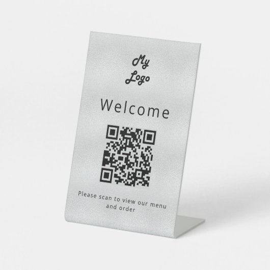 menu QR-code Silver restaurant diner Reclamebord Met Voetstuk (Voorkant)