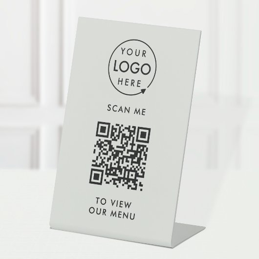 Menu QR-code | Uw Logo Grijze contactloze moderne Reclamebord Met Voetstuk
