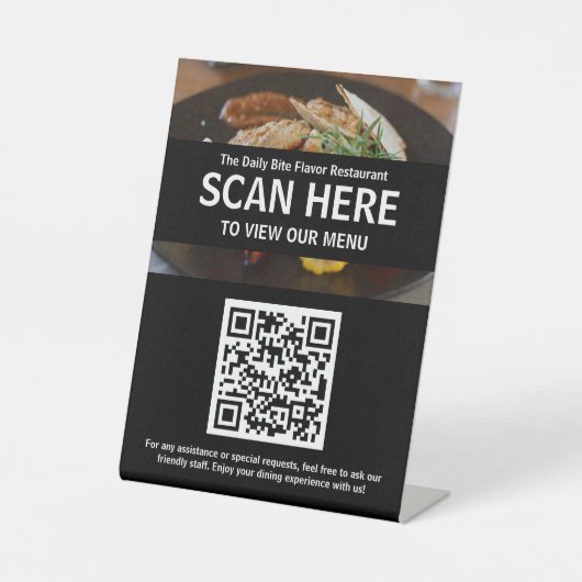 Menu QR-code voor Café of Restaurant Tafelblad Sig Reclamebord Met Voetstuk (Voorkant)