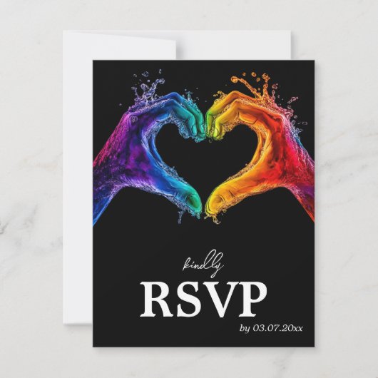 🌈❤️MENU +QR Heart of Pride bruiloft RSVP Kaartje (Voorkant)