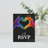 🌈❤️MENU +QR Heart of Pride bruiloft RSVP Kaartje (Staand voorkant)