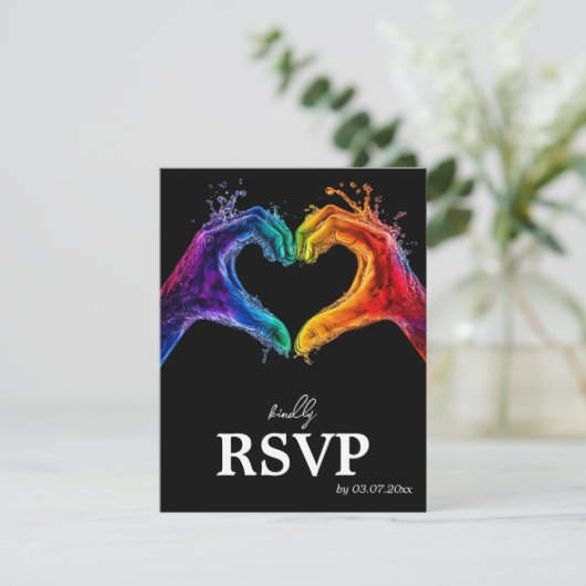 🌈❤️MENU +QR Heart of Pride wedding RSVP Kaartje (Staand voorkant)