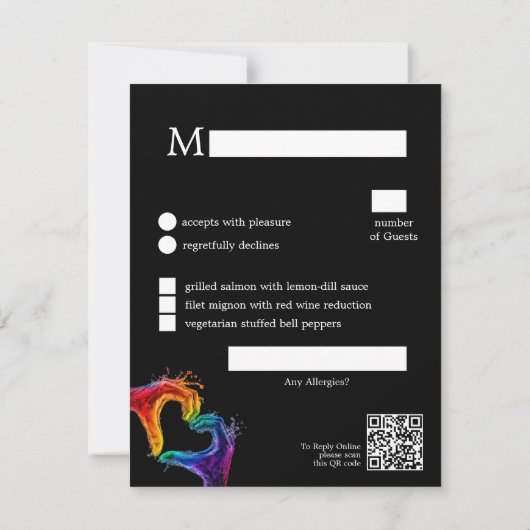 🌈❤️MENU +QR Heart of Pride wedding RSVP Kaartje (Achterkant)