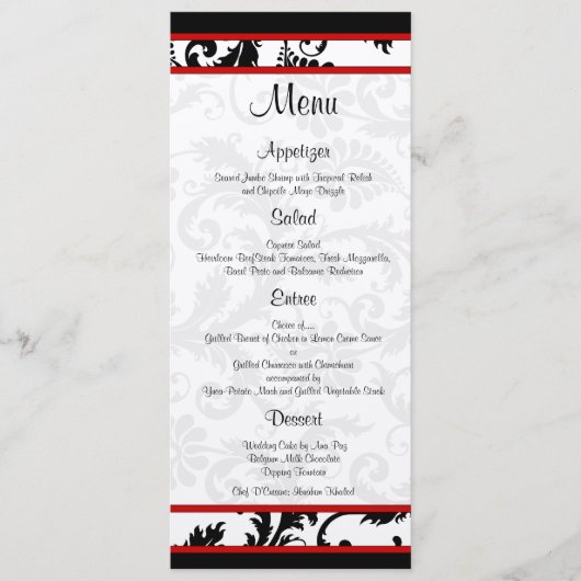 Menu Red Black White Damask Monogram (Voorkant)