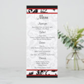 Menu Red Black White Damask Monogram (Staand voorkant)