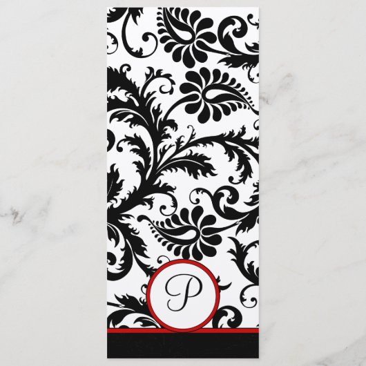 Menu Red Black White Damask Monogram (Achterkant)