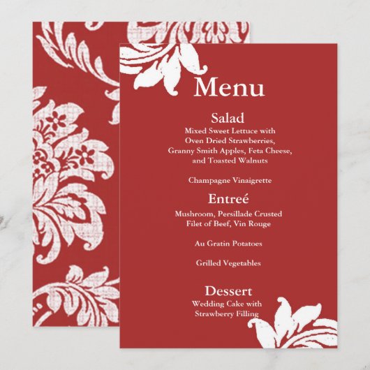 Menu Red Damask Wedding (Voorkant / Achterkant)