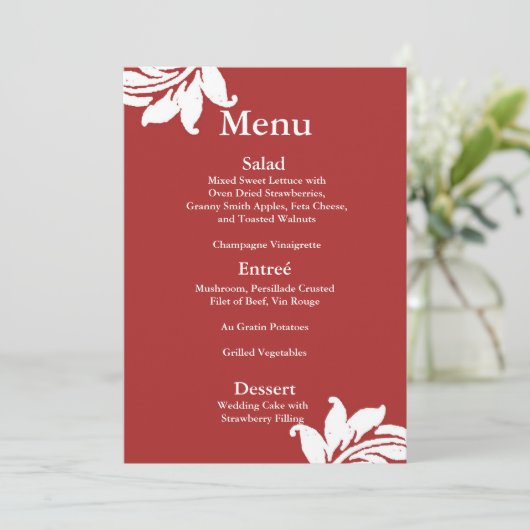 Menu Red Damask Wedding (Staand voorkant)
