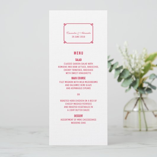 Menu Red Deco Chic Wedding (Staand voorkant)