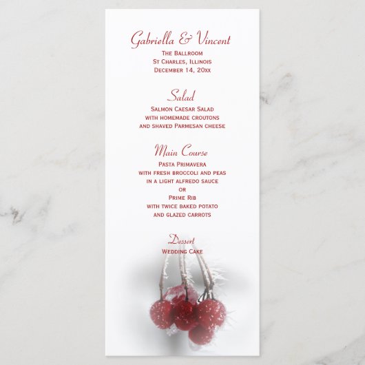 Menu Red Frosty Berries Winter Wedding (Voorkant)