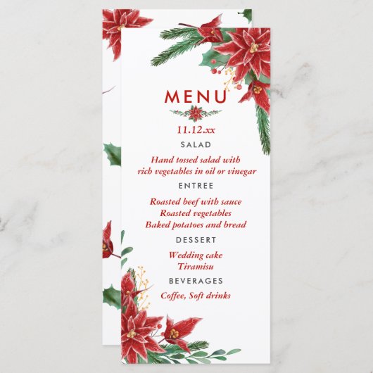 Menu Red Poinsettia kerstbruiloft (Voorkant / Achterkant)