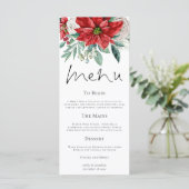 Menu Red Poinsettias Foliage kerstbruiloft (Staand voorkant)