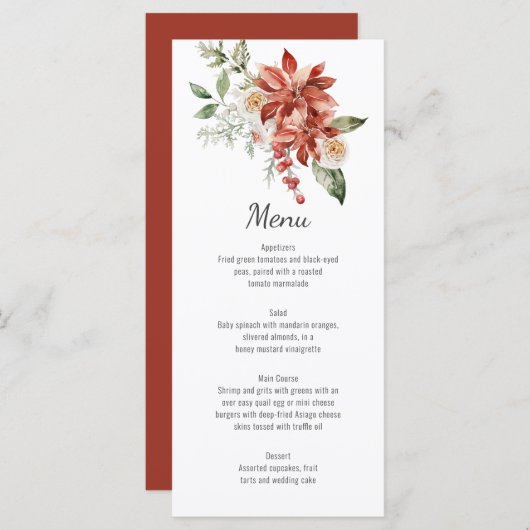 Menu Red Poinsettias Pine and Evergreen Wedding (Voorkant / Achterkant)