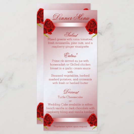 Menu Red Roses (Voorkant / Achterkant)