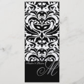 Menu Regal Black & White Monogram Damask Wedding (Voorkant)