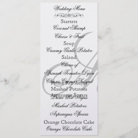 Menu Regal Black & White Monogram Damask Wedding (Achterkant)