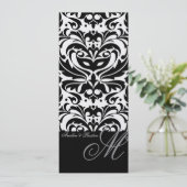 Menu Regal Black & White Monogram Damask Wedding (Staand voorkant)