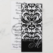 Menu Regal Black & White Monogram Damask Wedding (Voorkant / Achterkant)