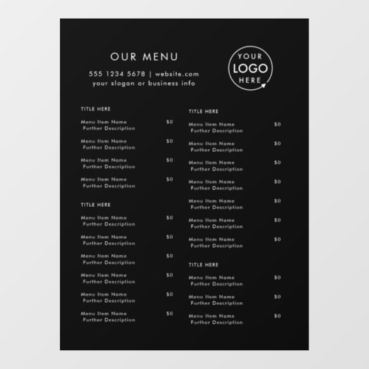 Menu Restaurant | Menu Black Logo Cafe Raamsticker (Vel)