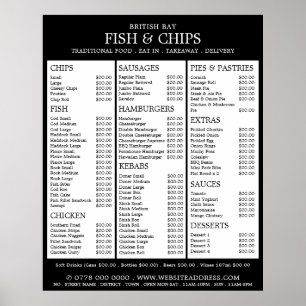 menu Restaurants voor vis- en chipwinkels Poster