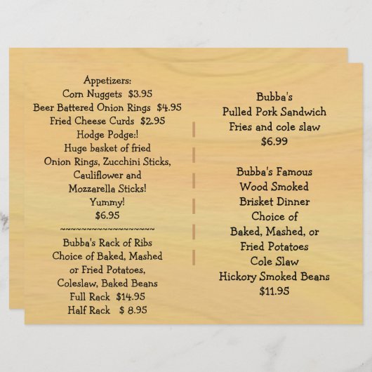 Menu Restaurantvoorziening BBQ (Voorkant / Achterkant)