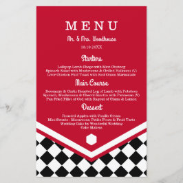 Menu Rode bruiloft met zwart gecheckt patroon