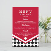 Menu Rode bruiloft met zwart gecheckt patroon (Staand voorkant)