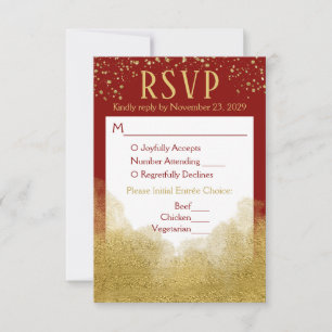 Menu Rode Gold Confetti RSVP Weddenschap