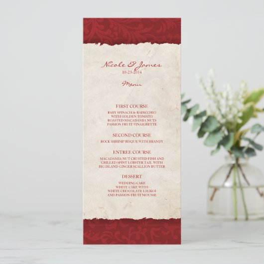 Menu Rode landbruiloft (Staand voorkant)