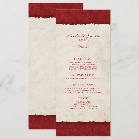 Menu Rode landbruiloft (Voorkant / Achterkant)