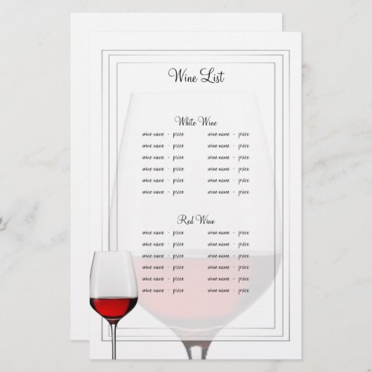 Menu Rode wijn (Voorkant / Achterkant)