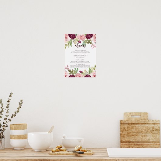 Menu Romantic Blooms Weddenschap Poster (Keuken)