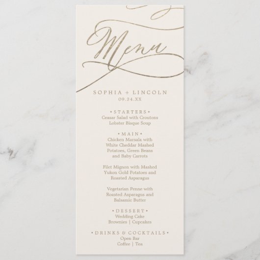 Menu Romantic Gold and Ivory Wedding Dinner (Voorkant)