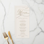 Menu Romantic Gold and Ivory Wedding Dinner<br><div class="desc">Deze romantische gouden en ivoorbruiloft-menu is perfect voor een eenvoudige bruiloft. Het moderne klassieke ontwerp is voorzien van fancy draden en grillen met prachtige elegante handgeschreven faux champagne Gold folie-typografie. Dit menu kan voor een trouwreceptie, een repetitief diner, of om het even welke gebeurtenis worden gebruikt. Opmerking: dit ontwerp is...</div>