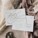 Menu Romantic Gold Calligraphy Choice RSVP<br><div class="desc">Dit romantische goudkalligrafiemenuskeuze RSVP-briefkaart is perfect voor een eenvoudige bruiloft. Het moderne klassieke ontwerp is voorzien van fancy draden en grillen met prachtige elegante handgeschreven faux champagne Gold folie-typografie. Dit briefkaart van de trouwreactie vraagt gemakkelijk gasten welk eten ze bij je receptie willen. Opmerking: dit ontwerp is niet voorzien van...</div>