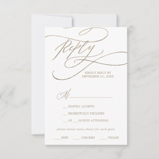 Menu Romantic Gold Calligraphy Keuze RSVP-kaart (Voorkant)