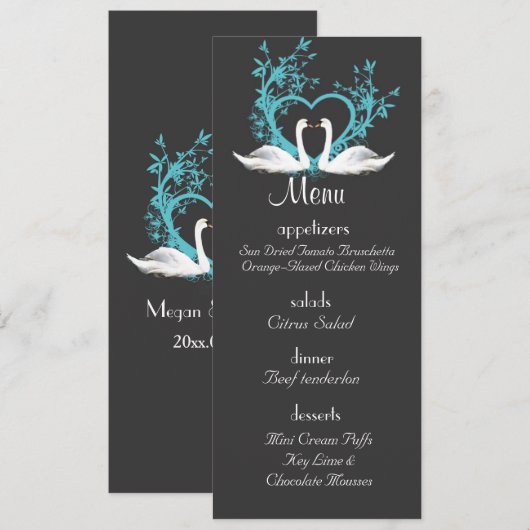 Menu Romantic Swans Wedding (Voorkant / Achterkant)
