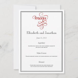 Menu Rood curly Script Weddenschap Kaart
