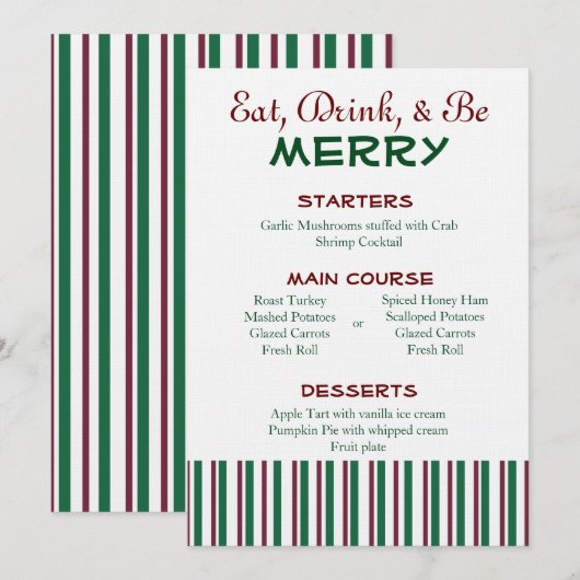 Menu Rood en Groen Kerstmis Kaart (Voorkant / Achterkant)