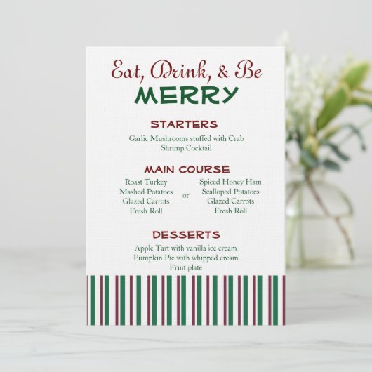 Menu Rood en Groen Kerstmis Kaart (Staand voorkant)